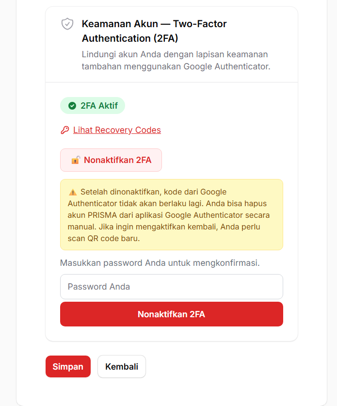 Nonaktifkan 2FA